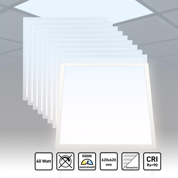 10x LED Panel 62x62 Neutralweiß 5000K 40W CRI90 Hohe Farbwiedergabe Pls3.0