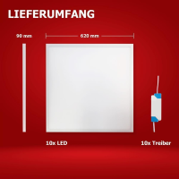 10x LED Panel 62x62 Neutralweiß 5000K 36W UGR<19 blendarm Slim Alu PLs3.0