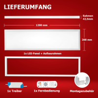 LED Panel 120x30 3CCT 3000K-4000K-6000K 40W dimmbar Fernbedienung Tuya Steck-Aufbaurahmen PLs3.0