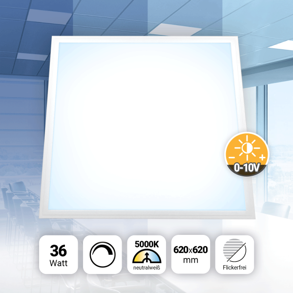 LED Panel 62x62cm Neutralweiß 5000K dimmbar 36W 0-10V 4320lm Alu Slim PLs3.0