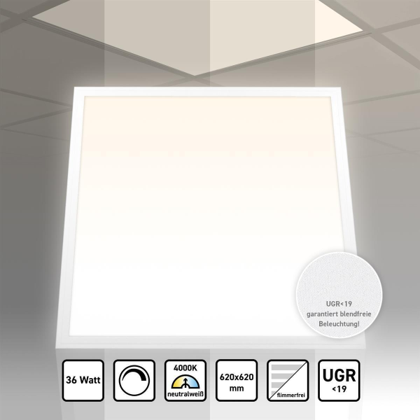 LED Panel 62x62 Neutralweiß 4000K 36W Dimmbar 0-10V UGR<19 Slim Alu  PLs3.0