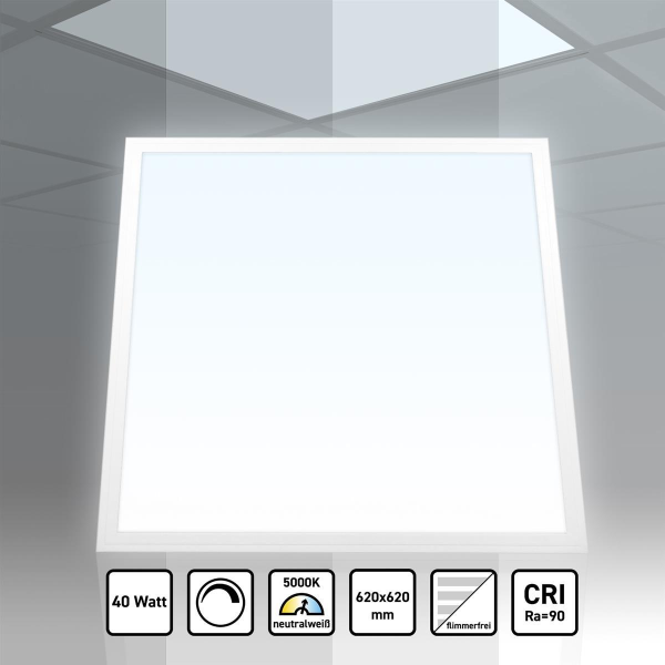LED Panel 62x62cm Neutralweiß 5000K 40W dimmbar 0-10V CRI90 Hohe Farbwiedergabe Slim Alu PLs3.0