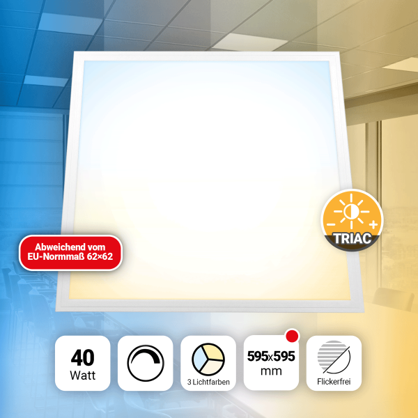 LED Panel 60x60cm 3CCT 3000K-4000K-6000K 40W Deckenlampe dimmbar Triac