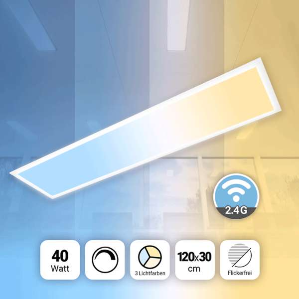 LED Panel 120x30cm 3CCT 3000K-4000K-6000K 40W dimmbar 2.4G PLs3.0