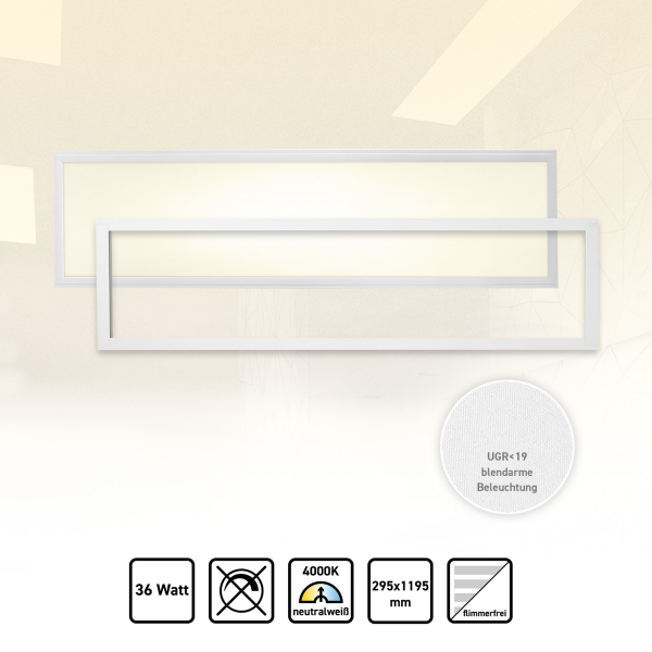 LED Panel 120x30 Neutralweiß 4000K 36W UGR<19 PLs3.0 mit Einbaurahmen