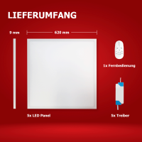 5x LED Panel 62x62 Neutralweiß 5000K 40W dimmbar Fernbedienung Slim Alu PLe2.2