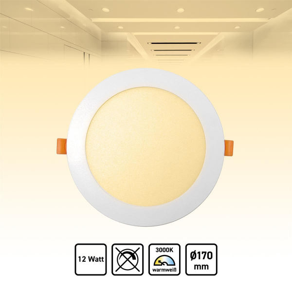 60x LED Einbaupanel rund weiß Ø170mm Warmweiß 3000K LED Spot Mini Spot LED 12W