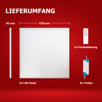 5x LED Panel 62x62 3CCT 3000K-4000K-6000K 40W dimmbar 2.4G Fernbedienung PLs3.0