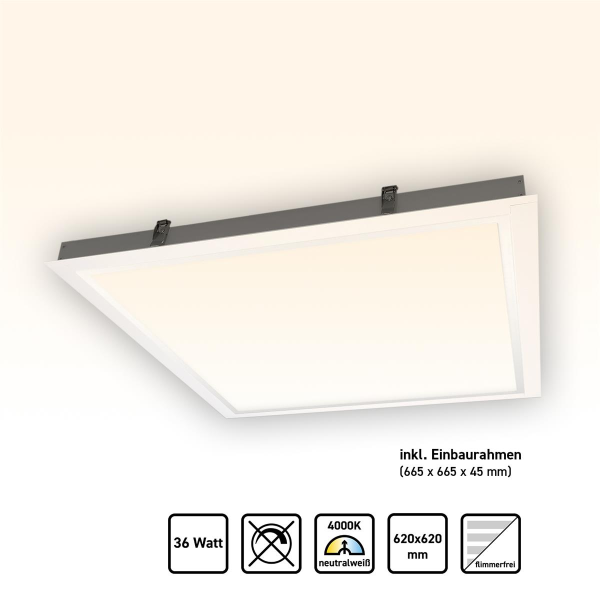 AKTION! LED Panel 62x62 Neutralweiß 4000K 36W 4320lm Einbaurahmen Alu PLs3.0