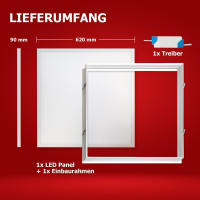 AKTION! LED Panel 62x62 Neutralweiß 4000K 36W 4320lm Einbaurahmen Alu PLs3.0