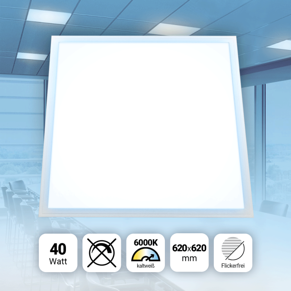 LED Panel 62x62 Tageslichtweiß 6000K 40W Slim Design Alu PLe2.2
