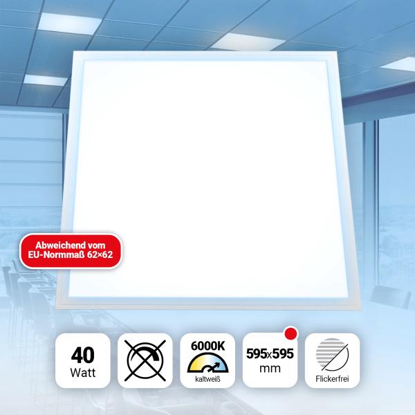 LED Panel 60x60 Tageslichtweiß 6000K 40W 3400lm Slim Alu PLe2.2