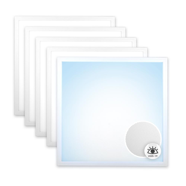 5x LED Panel 62x62 cm Tageslichtweiß 6000K 36W UGR<19 Blendarm Slim Alu