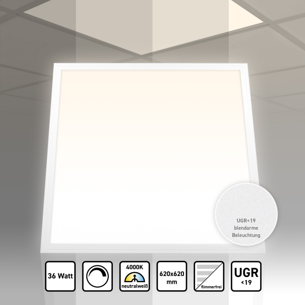 LED Panel 62x62 Neutralweiß 4000K 36W dimmbar Triac UGR<19 PLs3.0