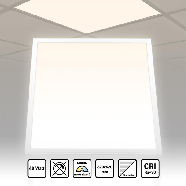 LED Panel 62x62 Neutralweiß 4000K 40W CRI90 Hohe Farbwiedergabe Slim Alu PLs3.0