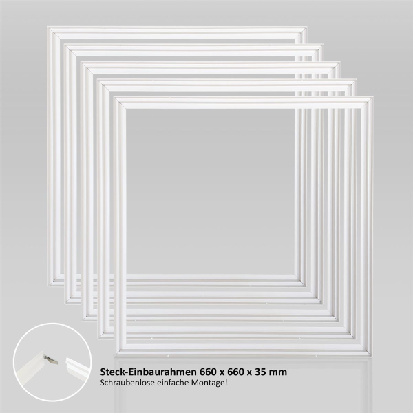 5x Einbaurahmen LED Panel 62 x 62cm Steckrahmen Montagerahmen Alu Weiß