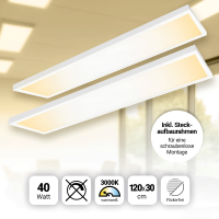 AKTION! 2x LED Panel 120x30cm Warmweiß 3000K 40W 3400lm Aufbaurahmen PLe2.2