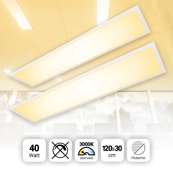 2x LED Panel 120x30 Warmweiß 3000K 40W PLe2.2