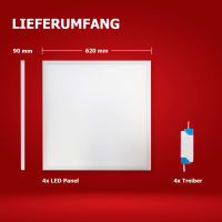 4x LED Panel 62x62 Neutralweiß 4000K 40W PLe2.2