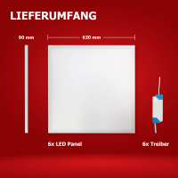 6x LED Panel 62x62 Neutralweiß 5000K 40W PLe2.2