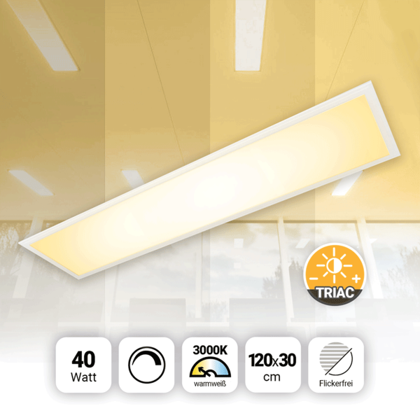 LED Panel 120x30 Warmweiß 3000K 40W dimmbar Triac Slim Alu PLe2.2