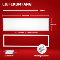 2x LED Panel 120x30 Warmweiß 3000K 40W dimmbar Triac Steck-Aufbaurahmen PLe2.2