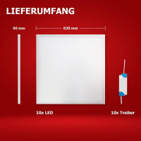 10x LED Panel 62x62cm Neutralweiß 4000K 40W Dimmbar 0-10V PLe2.2