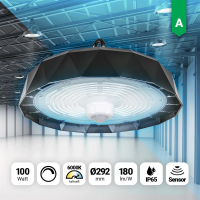 LED Hallenstrahler 100W Sensor Kaltweiß 6000K dimmbar 180lm IP65 90° Abstrahlwinkel Bewegungsmelder