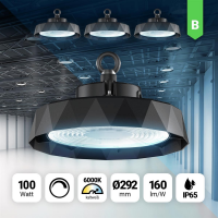 4x LED Hallenstrahler High Bay 100W Kaltweiß 6000k dimmbar IP65 90° Abstrahlwinkel 292x105mm HBe 2.0 Eco
