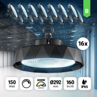 16x LED Hallenstrahler 150W Kaltweiß 6000K dimmbar LED Highbay Ufo 90° Abstrahlwinkel
