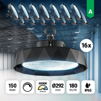16x LED Hallenstrahler 150W Kaltweiß 6000K dimmbar 180lm High Bay IP65 90° Abstrahlwinkel