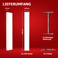 5x LED Anbauleuchte 120x15cm Neutralweiß 4000K LED Anbaupanel Aufbaurahmen 13W UGR<19 Backlit BLt