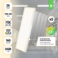 5x LED Anbaupanel 120x30cm Neutralweiß 4000K 26W...