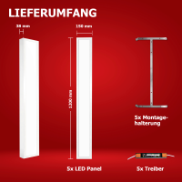5x LED Anbaupanel 150x15cm Aufbaupanel Neutralweiß 4000K 20W UGR<19 BLt