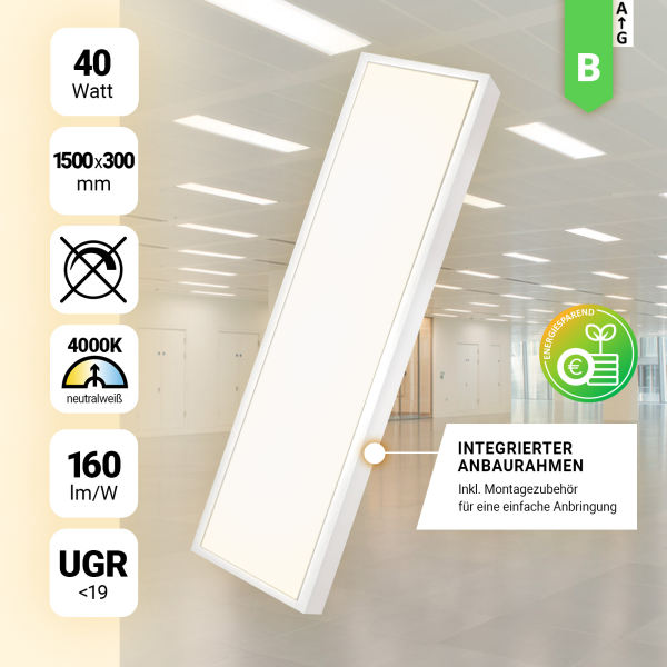 LED Anbauleuchte Anbaupanel 150x30cm Neutralweiß 4000K 40W UGR<19 Backlit BLt