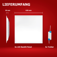 5x LED Panel 62x62cm Neutralweiß 4000K 25W LED  Deckenleuchte LED Rasterleuchte 140lm BLe2.0