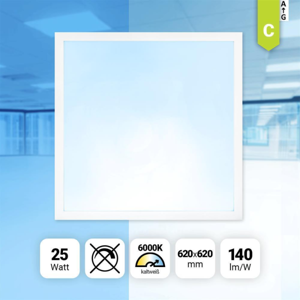 LED Panel 62x62cm Tageslichtweiß 6000K 25W 3500lm BLe 2.0