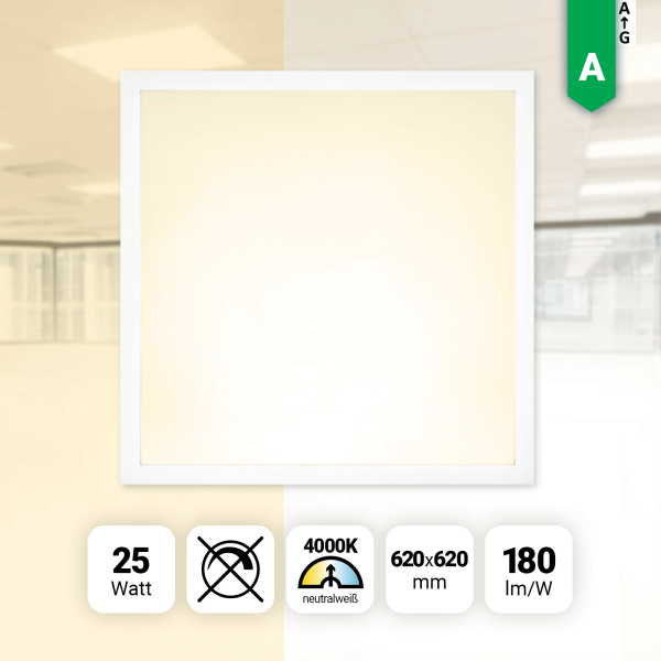 LED Panel 62x62cm Neutralweiß 4000K 25W LED Deckenleuchte LED Rasterleuchte 180lm BLs 2.0