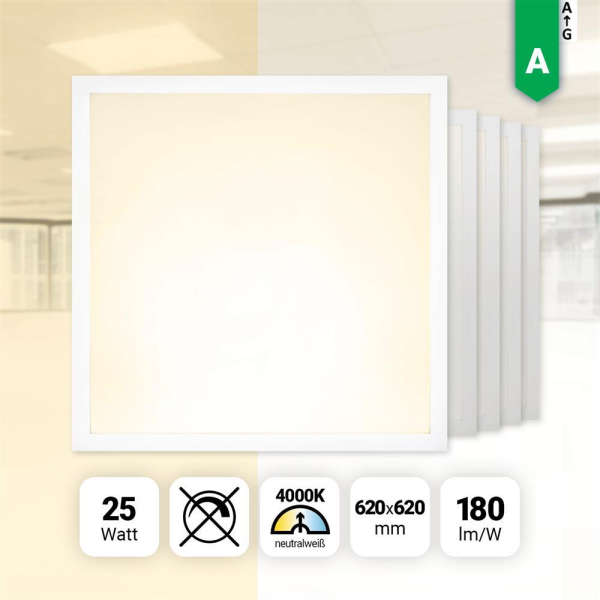 5x LED Panel 62x62 Neutralweiß 4000K 25W 4500lm Rasterleuchte LED Deckenleuchte BLs2.0