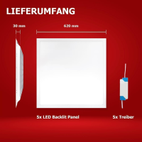 5x LED Panel 62x62cm Neutralweiß 5000K 4500lm 25W Rasterleuchte Deckenleuchte BLs2.0