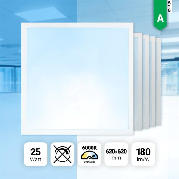 5x LED Panel 62x62cm Tageslichtweiß 6000K LED Deckenleuchte 25W LED Rasterleuchte 180lm BLs2.0