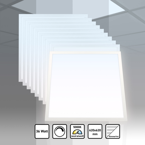 10x LED Panel 62x62 Neutralweiß 5000K 36W dimmbar 0-10V PLs3.0