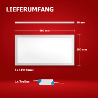 RESTPOSTEN LED Panel 60x30cm 3CCT 3000K-4000K-6000K 24W Montage Alu Aufbaurahmen