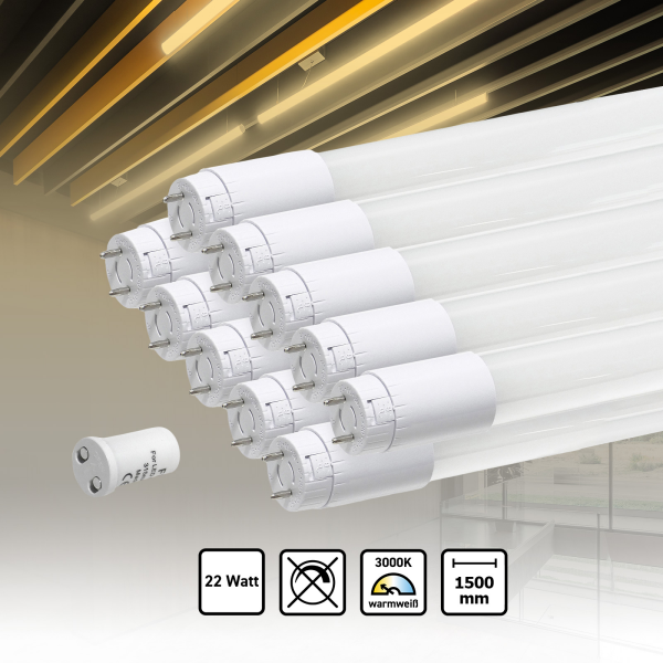 RESTPOSTEN 10x LED Röhre 150cm Warmweiß 3000K 22W T8 G13 Glas mattiert LED Tube