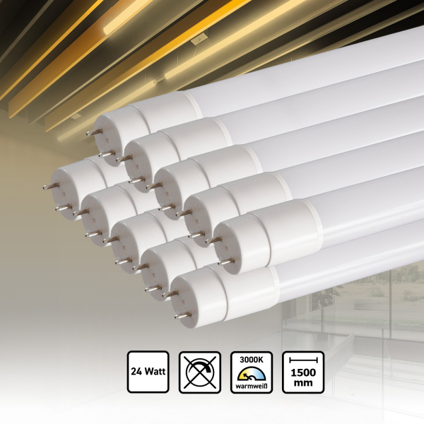 RESTPOSTEN 10x LED Röhre 1500mm Warmweiß 3000K 24W T8 G13 Glas matt LED Tube