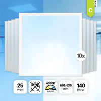 10x LED Panel 62x62cm Tageslichtweiß 6000K 25W LED...
