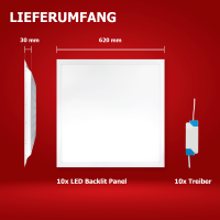 10x LED Panel 62x62cm Neutralweiß 5000K 180lm LED Deckenleuchte LED Rasterleuchte 25W BLs2.0