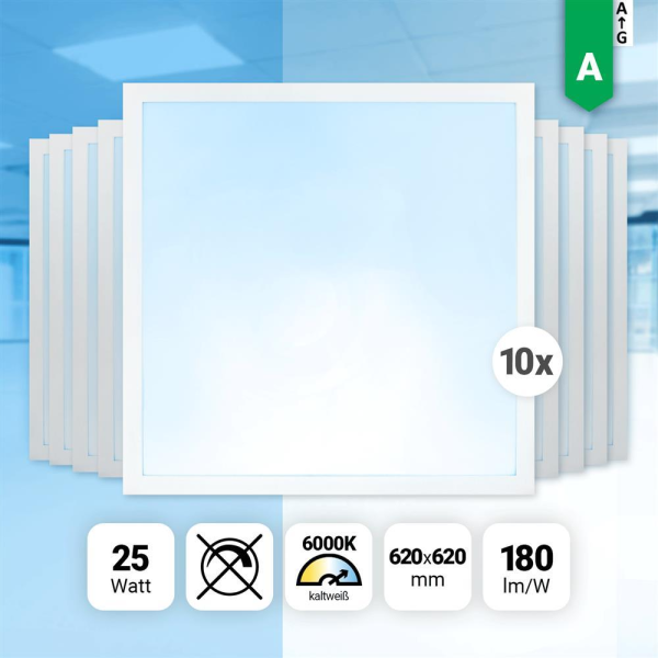 10x LED Panel 62x62cm Tageslichtweiß 6000K LED Deckenleuchte 25W LED Rasterleuchte 180lm BLs2.0