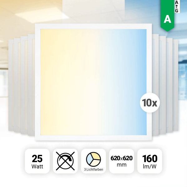10x LED Panel 62x62 3CCT 3000K 4000K 6000K LED Deckenleuchte 25W 160lm BLs 2.0