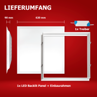 LED Panel 62x62 Warmweiß 3000K 25W 140lm LED Deckenleuchte Einbaurahmen LED Rasterleuchte BLe 2.0